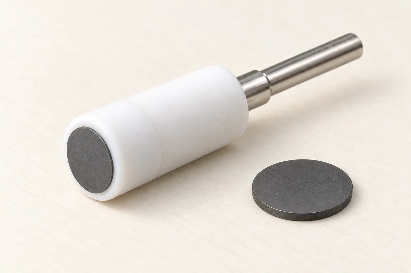 Diamond working electrode in a white laboratory holder with a separate electrode disc