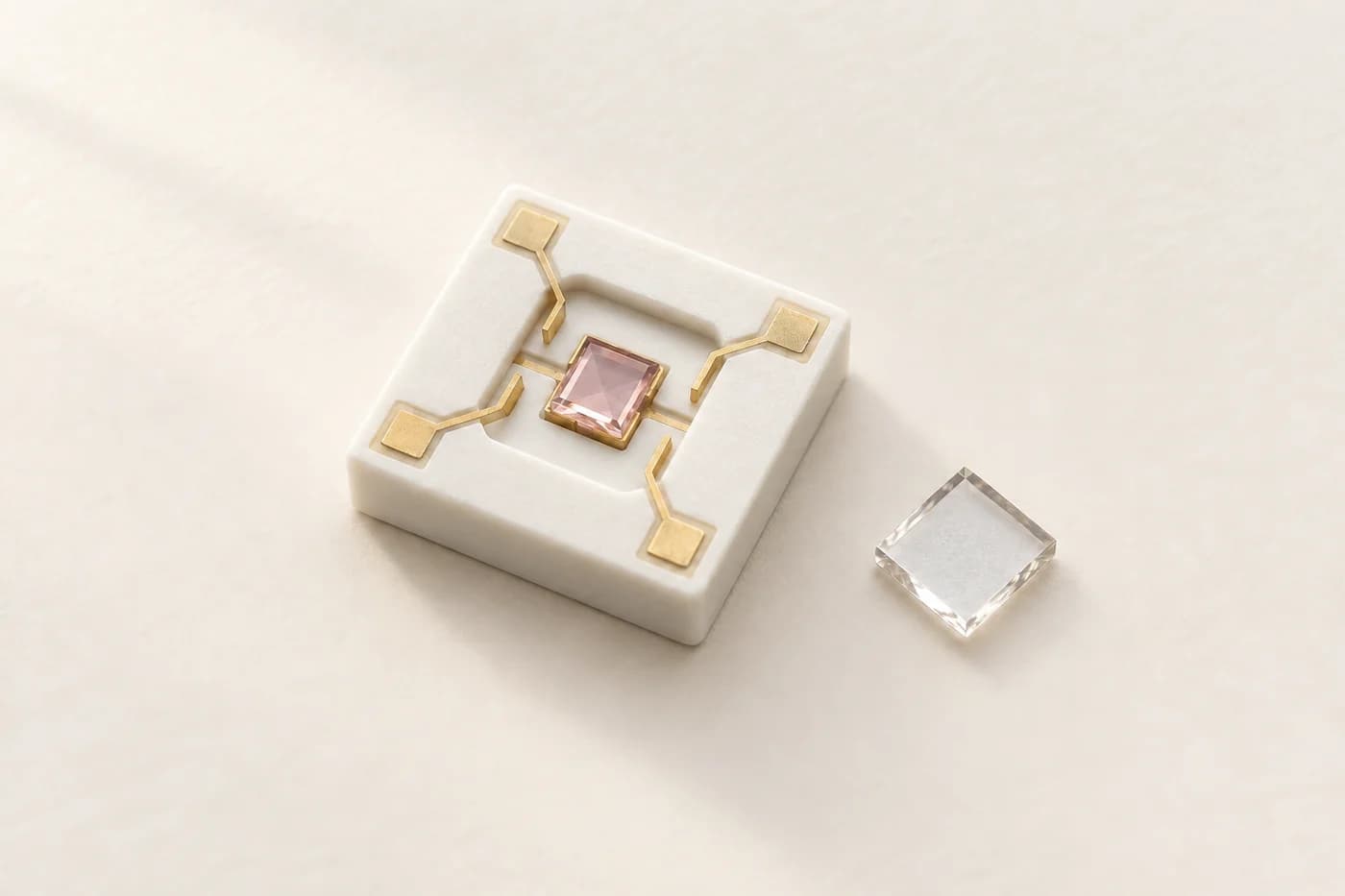 Diamond sensor chip in a ceramic package with gold contacts