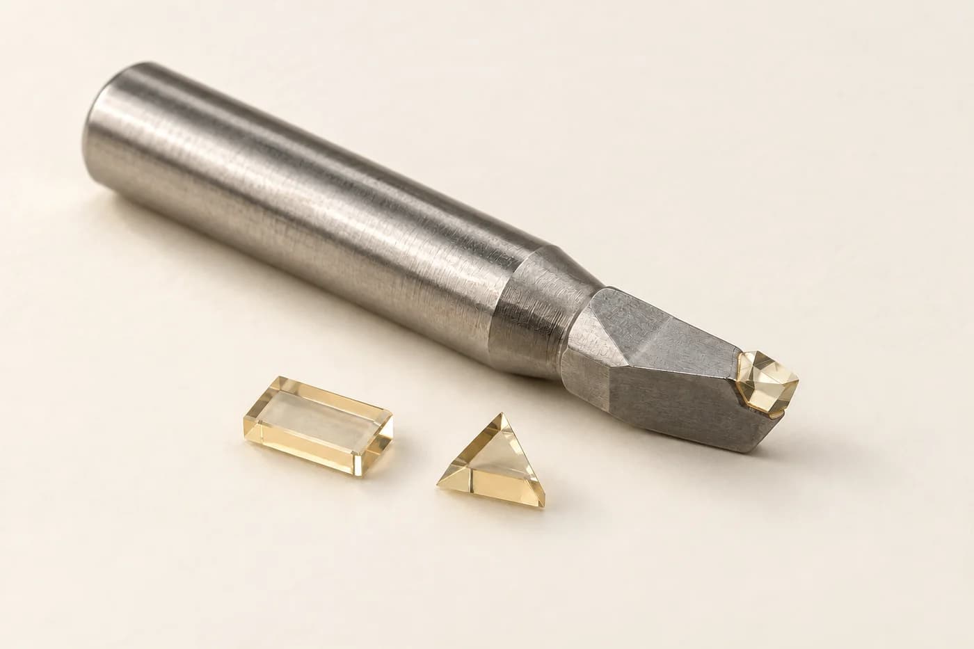 Precision cutting tool with diamond tip and separate tool blanks